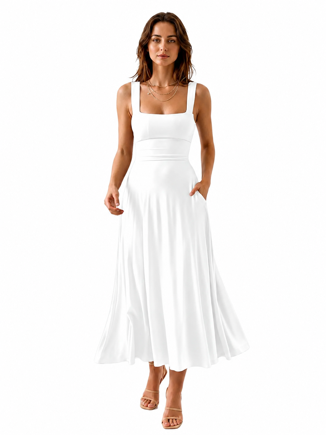 utility square neck a line midi dress Elise final_sale Featuring a structured body Designer Luxe A-Line Wedding Size:0 US (32 EU)