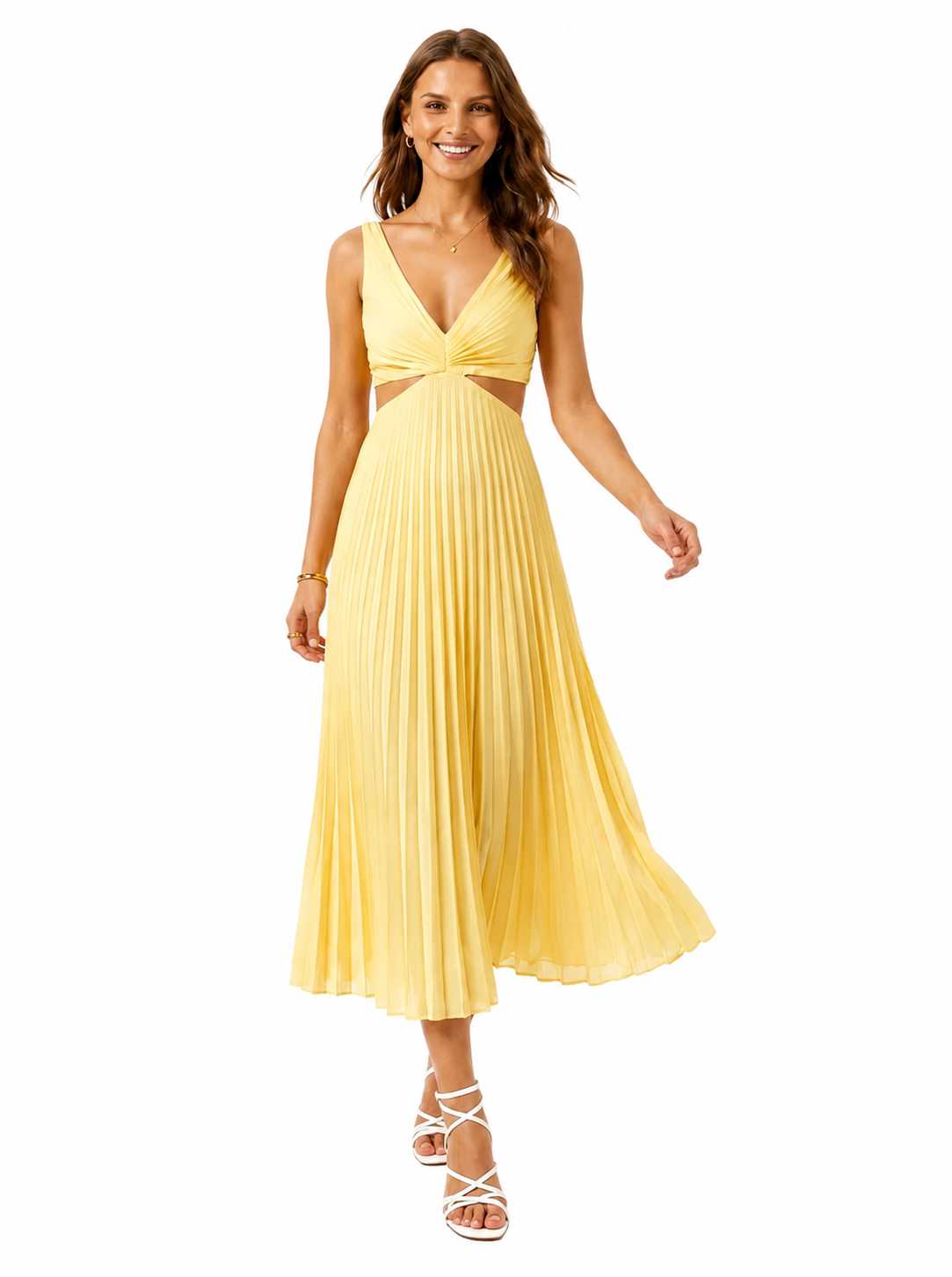 Evangeline pleated V-neck maxi dress