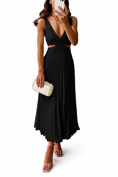 Evangeline Pleated V-Neck Maxi Dress for Wedding Guests