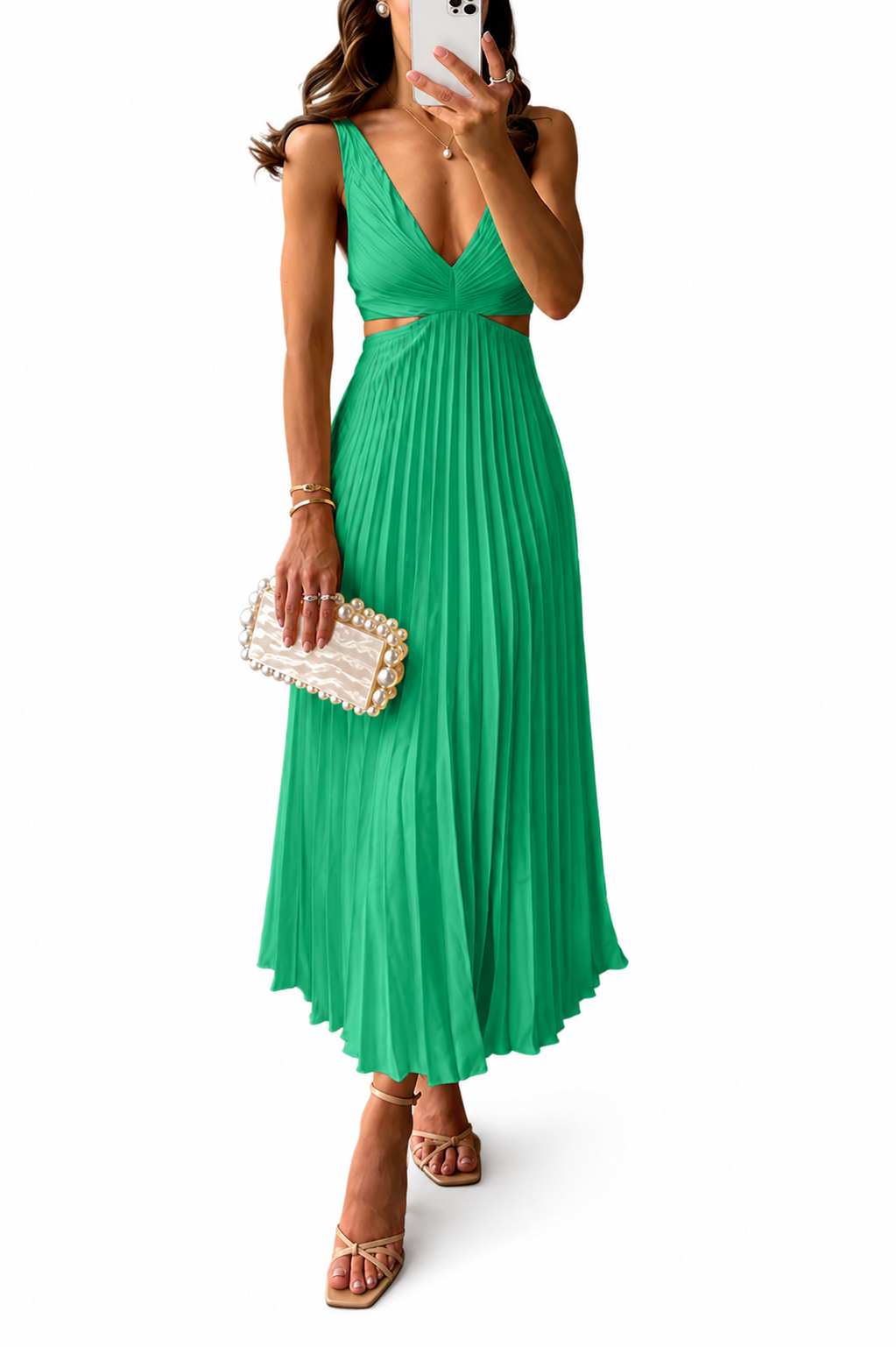 Evangeline Pleated V-Neck Maxi Dress for Wedding Guests