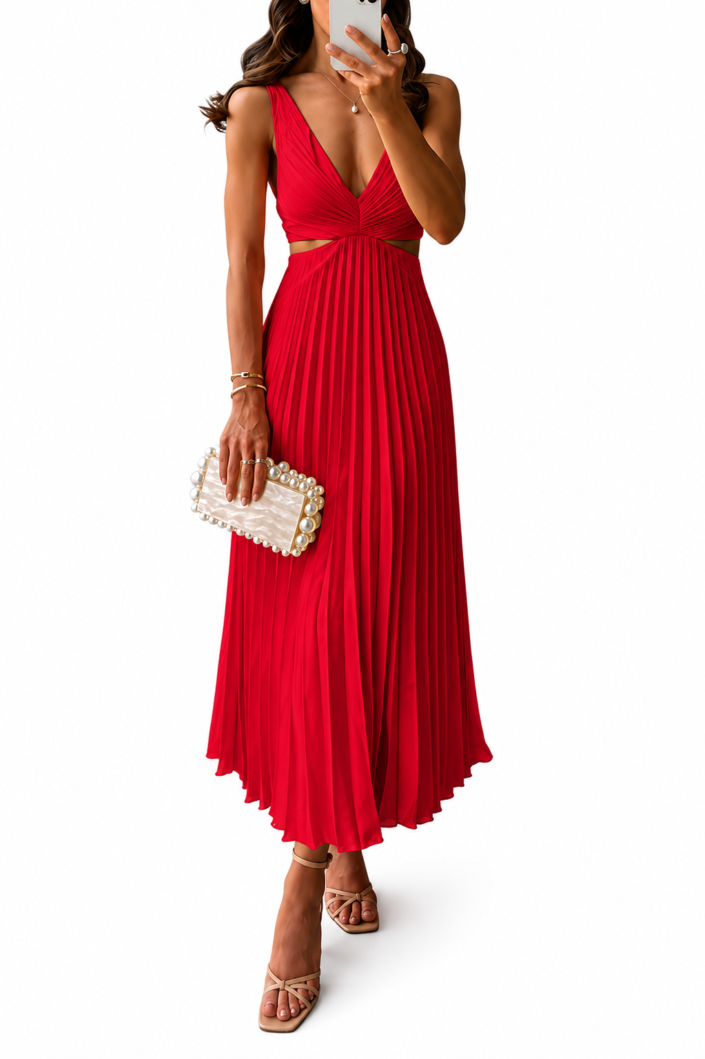 Evangeline Pleated V-Neck Maxi Dress for Wedding Guests