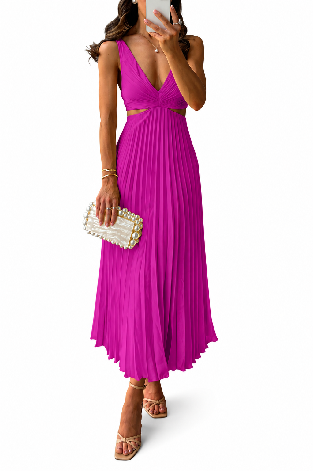 Evangeline Pleated V-Neck Maxi Dress for Wedding Guests