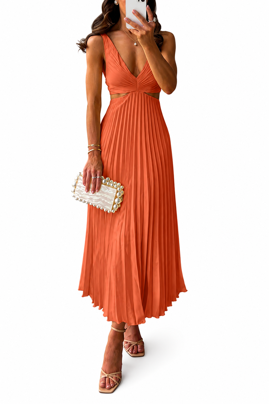 Evangeline Pleated V-Neck Maxi Dress for Wedding Guests
