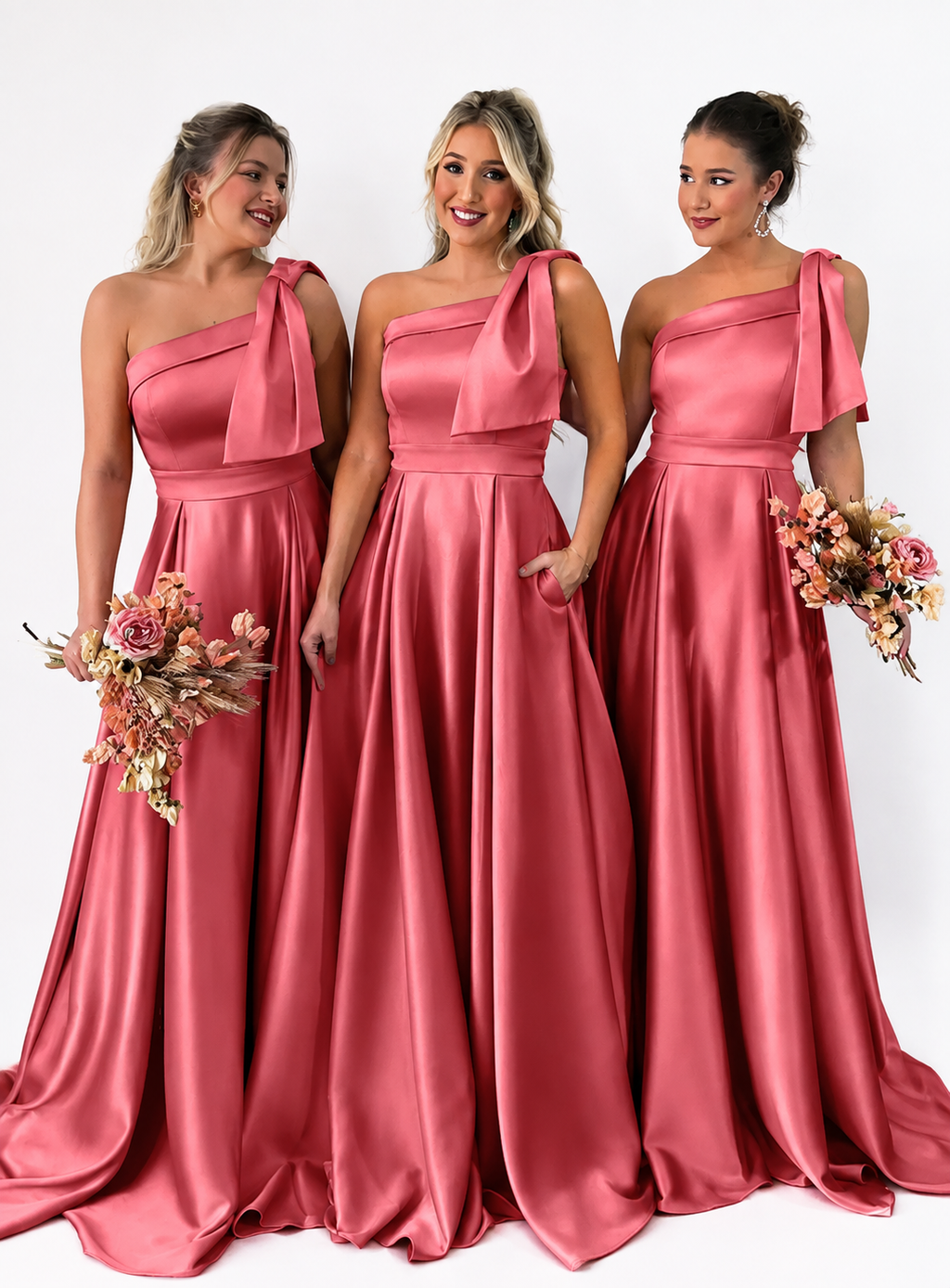 Rosalie | One-Shoulder Satin Bridesmaid Maxi Dress with Pockets
