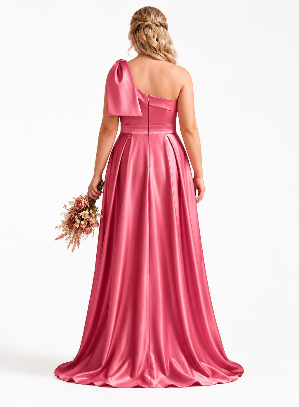 Rosalie | One-Shoulder Satin Bridesmaid Maxi Dress with Pockets