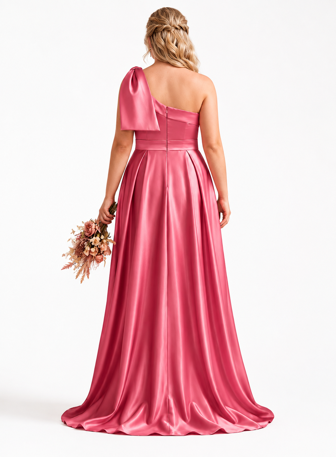 Rosalie | One-Shoulder Satin Bridesmaid Maxi Dress with Pockets