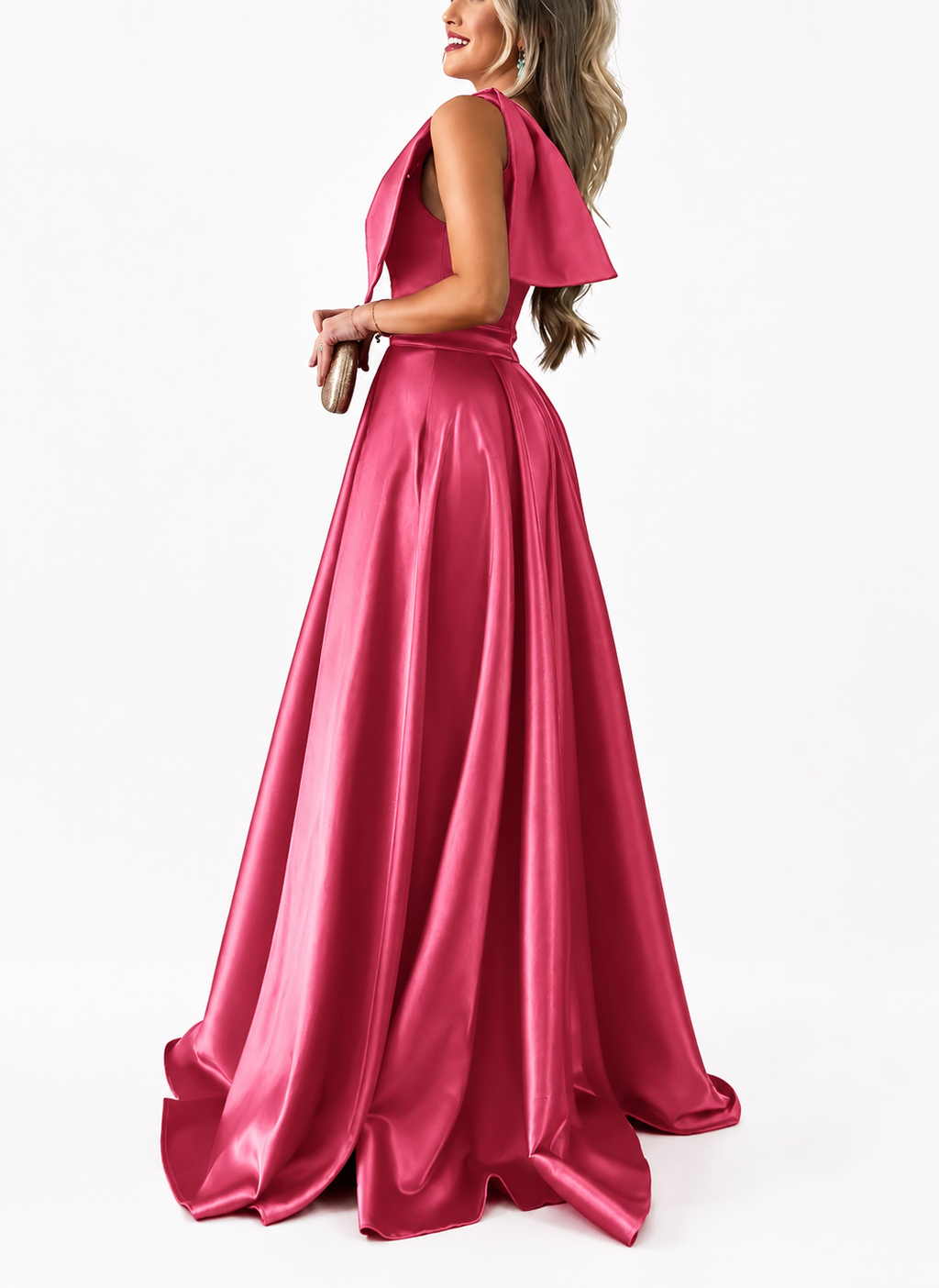 Rosalie | One-Shoulder Satin Bridesmaid Maxi Dress with Pockets